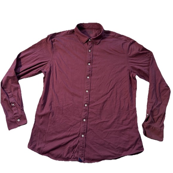 Untuckit Luxe Tee Maroon Button Down Long Sleeve Shirt Mens Sz XXL Reg Tall - Picture 2 of 8